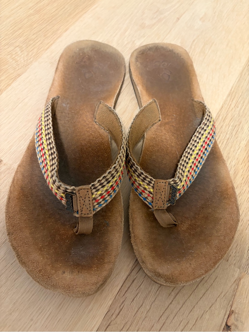 Reef Women's Brown Suede Sandals with Multicolor Braided Straps